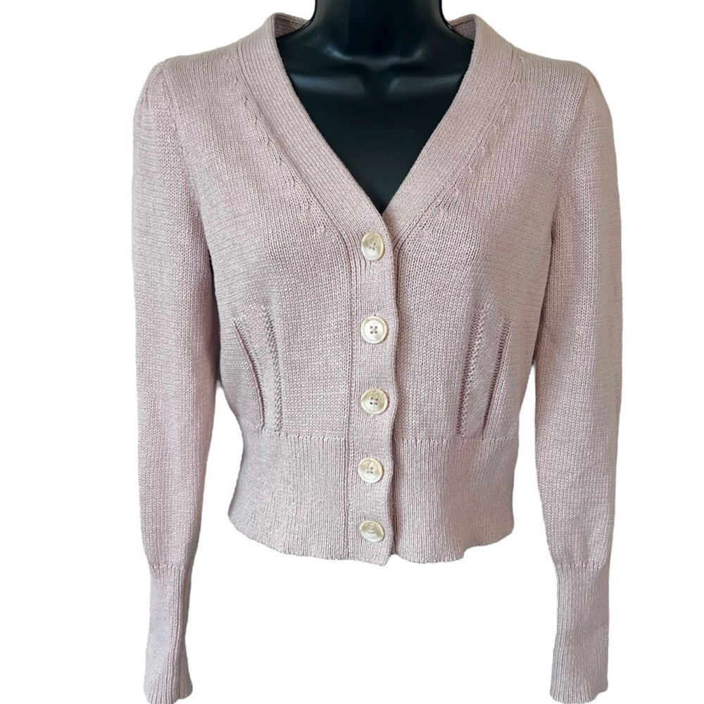 White + Warren - Puff Shoulder Cardigan in Pink Topaz